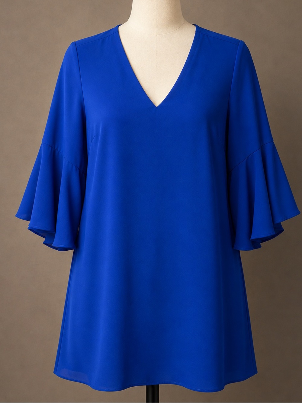 Jade Cobalt V-Neck Dress with Bell Sleeves